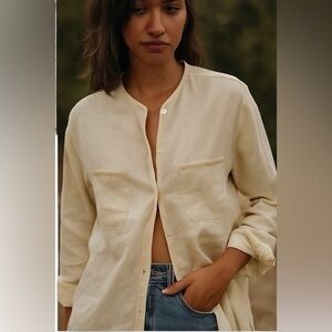 Vintage J.Crew Linen Button Down Shirt Pale Yellow Medium Minimalist Luxury